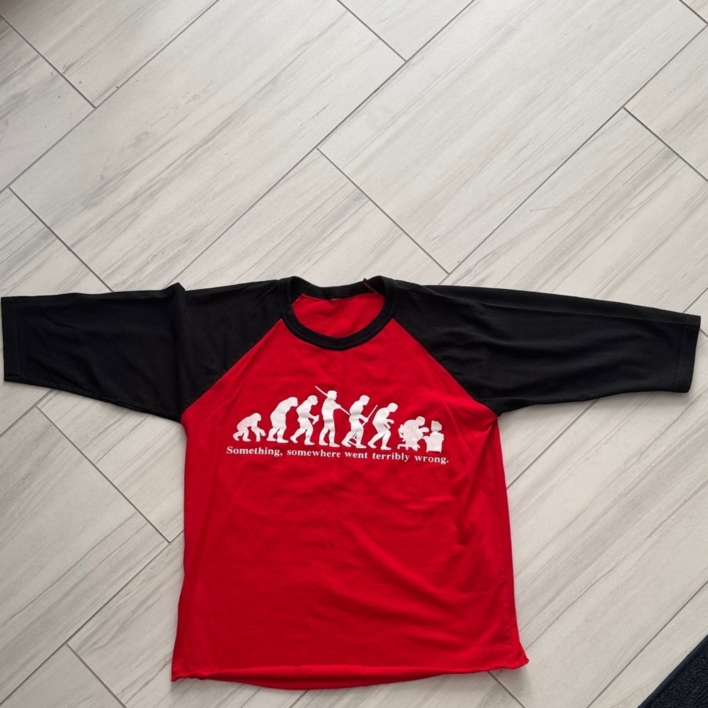 Red Black Kids Raglan Shirt with Logo Something Somewhere Went Horribly Wrong - Picture 2 of 7